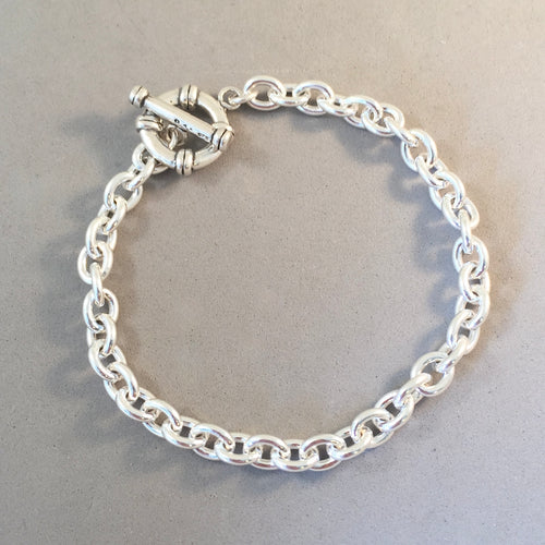 CHARM BRACELET Tight Oval Toggle Clasp .925 Sterling Silver Starter 5.5 x 6.5 mm Thick Loop Link 7