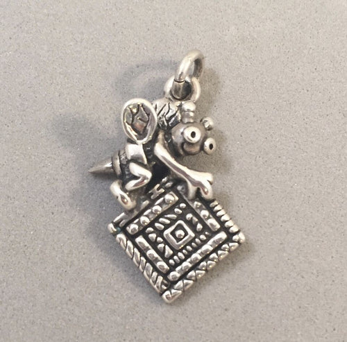 Sale! QUILTING BEE .925 Sterling Silver Charm Pendant Quilt Sewing SL73N