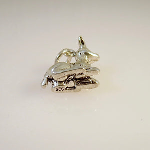 DEER SITTING .925 Sterling Silver 3-D Charm Pendant Baby Fawn Bambie AN08