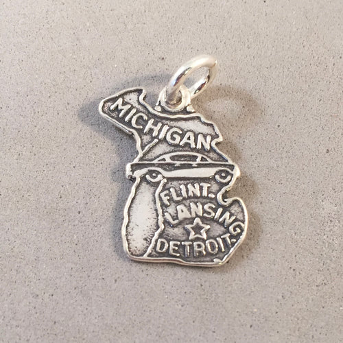 Sale! MICHIGAN MAP .925 Sterling Silver State Charm Travel Detroit Flint Lansing ST-MI