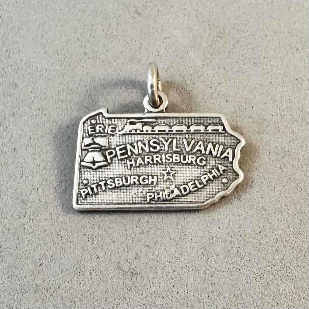 Sale! PENNSYLVANIA MAP .925 Sterling Silver State Charm Pittsburg Philadelphia Travel ST-PA