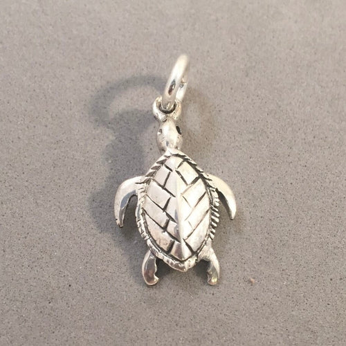 Sale! SEA TURTLE Double Sided .925 Sterling Silver 3-D Charm Pendant Beach Ocean Nautical Swimming Sl77F