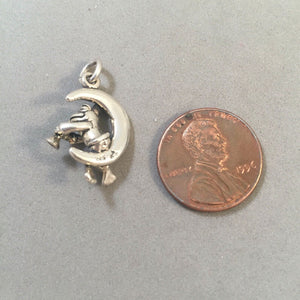 Sale! FROG WITH HORN ON MOON .925 Sterling Silver Charm Pendant SL83H