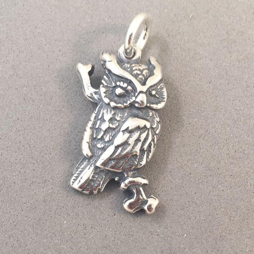 Sale! OWL ON BRANCH .925 Sterling Silver Charm Pendant Bird Detailed Wise SL58A