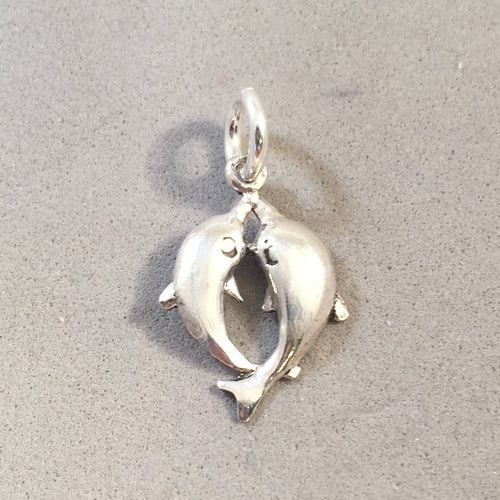 Sale! DOLPHINS Two Kissing Light .925 Sterling Silver Charm Pendant Jumping Nautical Sea Life Ocean Porpoise SL33H