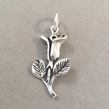 Load image into Gallery viewer, Sale! ROSE Detail Long Stem .925 Sterling Silver 3-D Charm Pendant Flower Garden SL70I