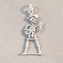 Load image into Gallery viewer, SKELETON PLAYING GUITAR .925 Sterling Silver Charm Pendant Dia de los Muertos FM07