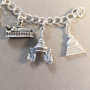 BANGKOK MEMORIES .925 Sterling Silver Travel Souvenir Charm Bracelet Thailand Tuk Tuk Buddah Wat Arun Thai Dancer  and More!