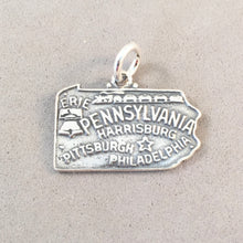 Load image into Gallery viewer, Sale! PENNSYLVANIA MAP .925 Sterling Silver State Charm Travel Pittsburg Philadelphia Harrisburg Erie ST-PA