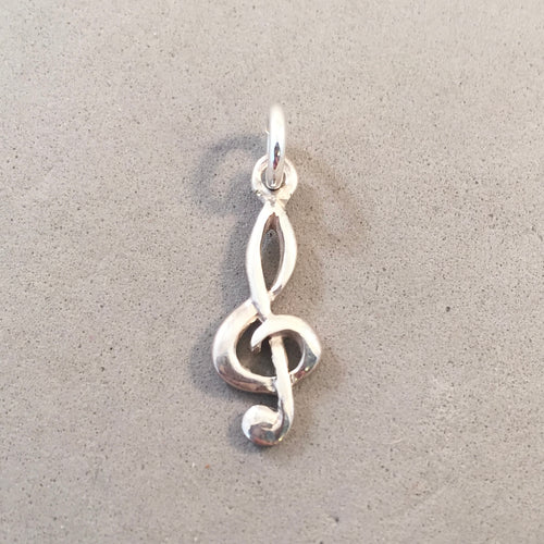 Sale! TREBLE CLEF Rounded .925 Sterling Silver 3-D Charm Pendant Sheet Love Music Score Band Symbols SL76R