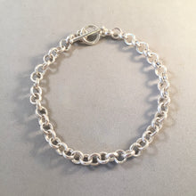 Load image into Gallery viewer, CHARM BRACELET Round Rolo Toggle Clasp .925 Sterling Silver Starter 5.5 mm Loop Link 7.25" CB09