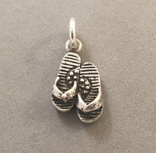 Sale! FLIP FLOPS .925 3-D Sterling Silver Charm Pendant Beach Shoes Thongs Sandals SL67B