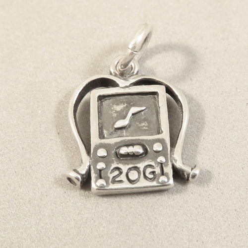 Sale! MP3 PLAYER .925 Sterling Silver 3-D Charm Pendant Music SL76M