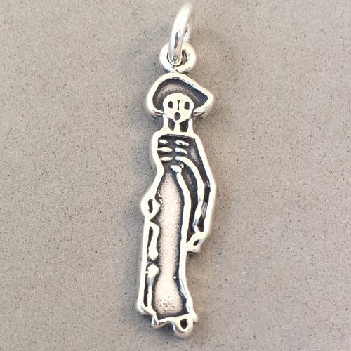 DIA DE LOS MUERTOS WOMAN .925 Sterling Silver Charm Pendant Mexico Day of the Dead FM02