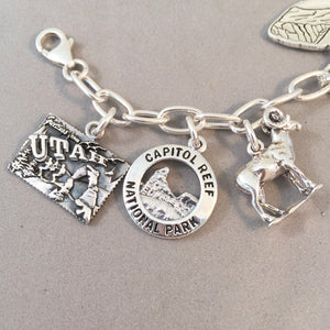 MIGHTY 5 UTAH .925 Sterling Silver Travel Souvenir Charm Bracelet Zion, Bryce, Capitol Reef, Canyonlands, Arches BRM5