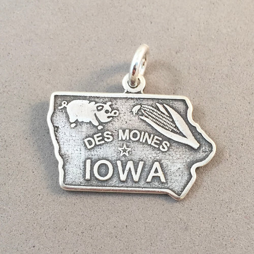Sale! IOWA MAP .925 Sterling Silver State Charm Travel ST-IA