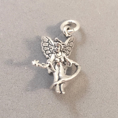 Sale! FAIRY WITH WAND .925 Sterling Silver Charm Pendant Fairytale Fantasy Mythical Mystical SL56M