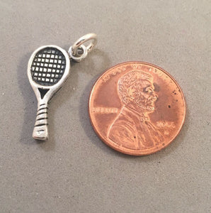 Sale! TENNIS RACKET .925 Sterling Silver 3-D Charm Pendant Sports Player SL30G