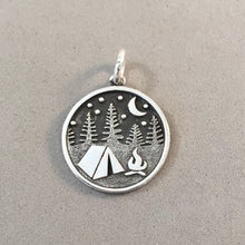 Load image into Gallery viewer, CAMPING SCENE .925 Sterling Silver Charm Pendant Campfire Tent Moon Forest SC11