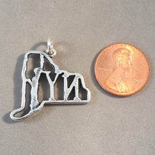 Load image into Gallery viewer, NY MAP OUTLINE &amp; STATUE of LIBERTY .925 Sterling Silver Charm Pendant New York City BA01