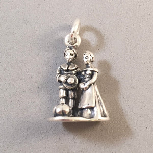 PILGRIMS .925 Sterling Silver 3-D Charm Pendant Thanksgiving Family Pumpkin GT11