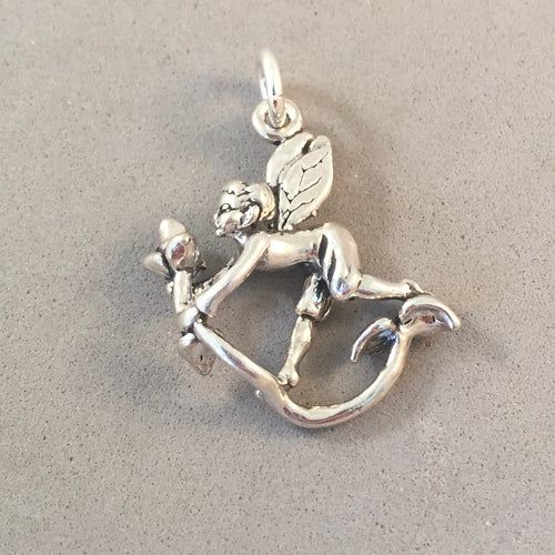 Sale! FAIRY ON VINE .925 Sterling Silver Charm Pendant Fairytale Fantasy Mythical Mystical SL56G