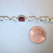 Load image into Gallery viewer, CHARM BRACELET Garnet Center .925 Sterling Silver Toggle Clasp 7" Starter Stone Oval Loop Link CB30