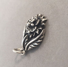 Load image into Gallery viewer, Sale! FLOWER with Leaves Heavy .925 Sterling Silver 3-D Charm Pendant Flower Garden Nature SL70K