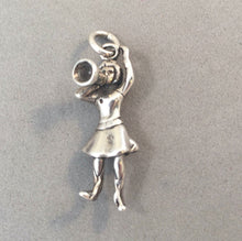 Load image into Gallery viewer, Sale! CHEERLEADER With Megaphone 925 Sterling Silver 3-D Charm Pendant Sports Cheer Pep Squad SL81E
