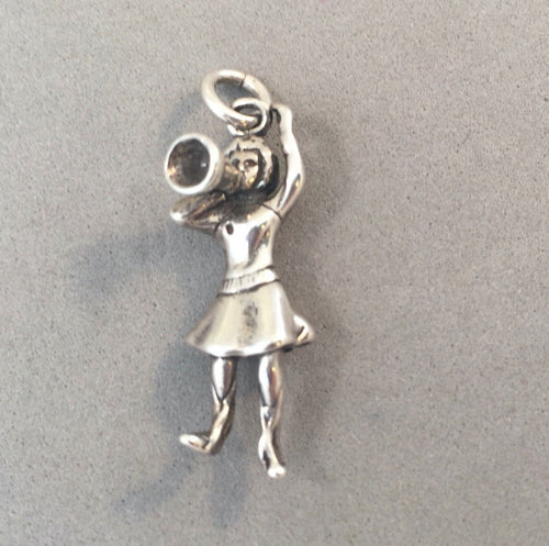 Sale! CHEERLEADER With Megaphone 925 Sterling Silver 3-D Charm Pendant Sports Cheer Pep Squad SL81E