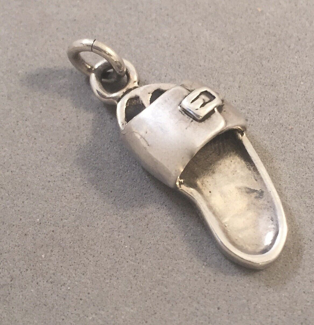 Sale! SLIP ON BUCKLE SANDLE .925 3-D Sterling Silver Charm Pendant Beach Shoes Thongs SL67H