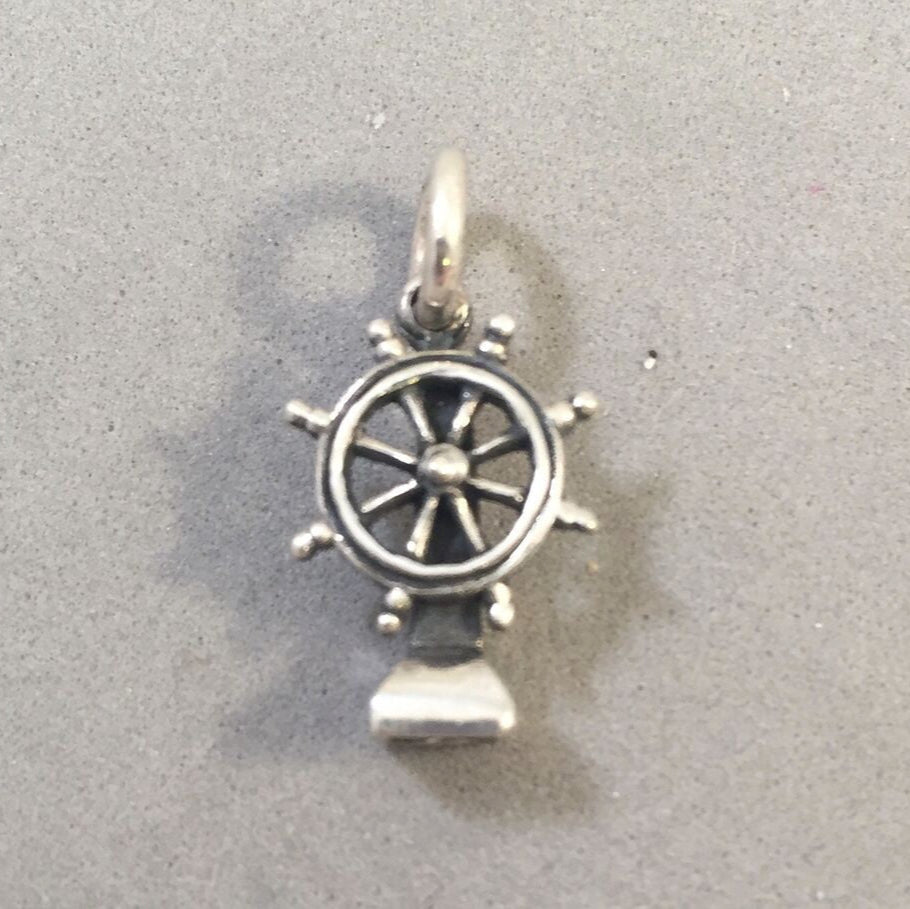 HELM - CAPTAINS WHEEL .925 Sterling Silver 3-D Charm Pendant Sailing Boating Boat Sailboat BV08