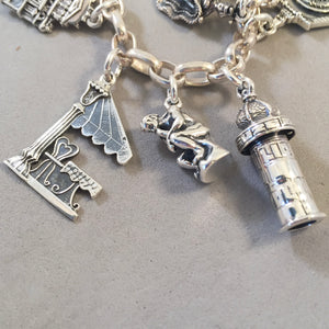 PARIS MEMORIES .925 Sterling Silver Travel Souvenir Charm Bracelet Eiffel Tower, Notre Dame, Arc de Triomph and More!