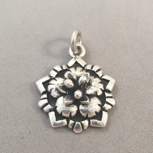 Sale! FLOWER with Outline .925 Sterling Silver 3-D Charm Pendant Flower Garden Nature SL70L