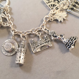 ANDALUSIA MEMORIES .925 Sterling Silver Travel Souvenir Charm Bracelet Seville, Granada, Cordoba, Ronda and More!