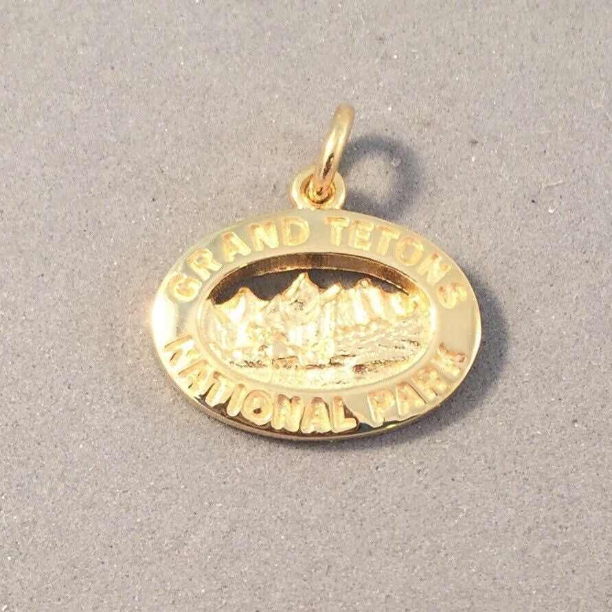 GRAND TETONS Gold Plated .925 Sterling Silver Charm Pendant National Park Travel NP76