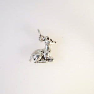 DEER SITTING .925 Sterling Silver 3-D Charm Pendant Baby Fawn Bambie AN08