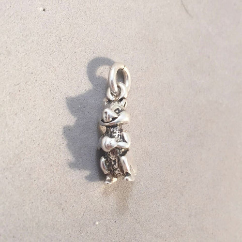 CHIPMUNK WITH NUT .925 Sterling Silver 3-D Charm Pendant Animal AZ09