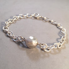 Load image into Gallery viewer, CHARM BRACELET Hammered Ball Center .925 Sterling Silver Lobster Clasp Starter Oval Loop Link CB33