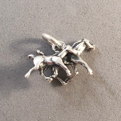 MARE & COLT RUNNING 3-D .925 Sterling Silver Charm Pendant Stallion Equestrian Cowboy CC07