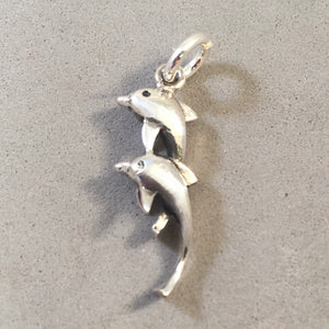 Sale! DOLPHINS Two Jumping .925 Sterling Silver Charm Pendant Nautical Sea Life Ocean Porpoise SL33I