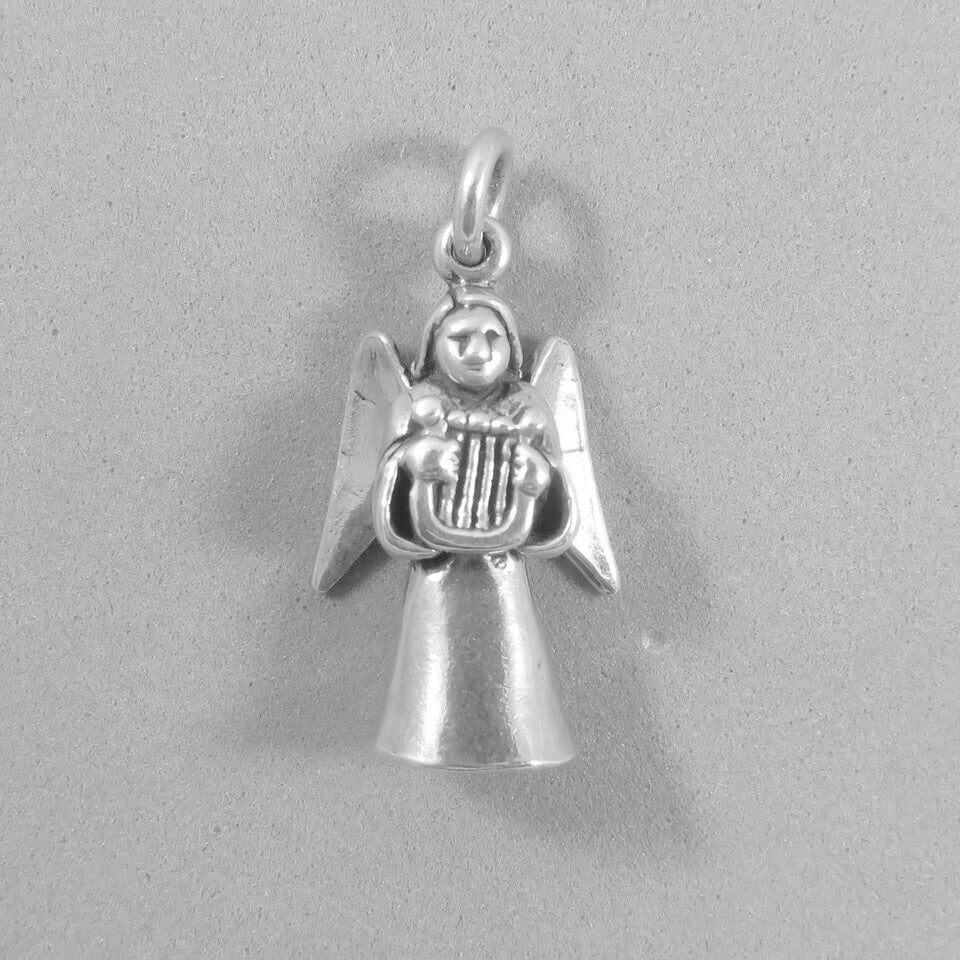 Sale! ANGEL PLAYING HARP .925 Sterling Silver Charm Pendant Christian Heaven Faith Religion SL15K