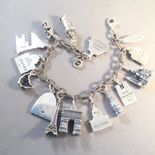 Load image into Gallery viewer, PARIS MEMORIES .925 Sterling Silver Travel Souvenir Charm Bracelet Eiffel Tower, Notre Dame, Arc de Triomph and More!