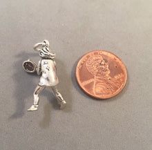 Load image into Gallery viewer, Sale! TENNIS PLAYER Wearing Skirt .925 Sterling Silver Charm Pendant Racket Girl Sports SL30I