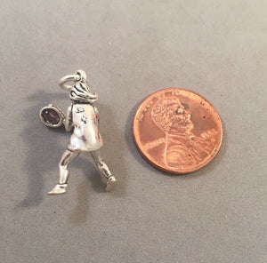 Sale! TENNIS PLAYER Wearing Skirt .925 Sterling Silver Charm Pendant Racket Girl Sports SL30I