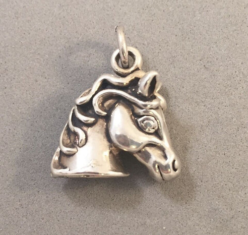 Sale! HORSE HEAD HEAVY .925 Sterling Silver 3-D Charm Pendant Equestrian Cowboy SL47D