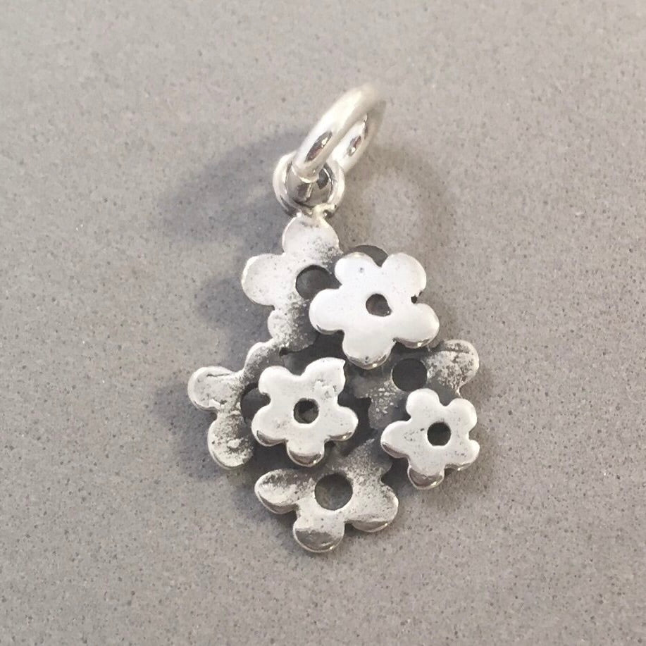 CHERRY BLOSSOMS Kevin-N-Anna Studios Epoxy .950 Sterling Silver Charm Pendant Handmade Flower KA20