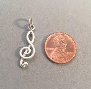 Sale! TREBLE CLEF Rounded Large .925 Sterling Silver 3-D Charm Pendant Sheet Love Music Score Band Symbols SL76I