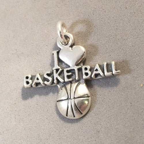 Sale! I HEART BASKETBALL Love .925 Sterling Silver Charm Pendant Player Sports SL29L