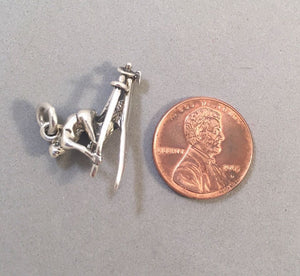 Sale! SKIER .925 Sterling Silver 3-D Charm Pendant Winter Snow Sport Slalom SL79F